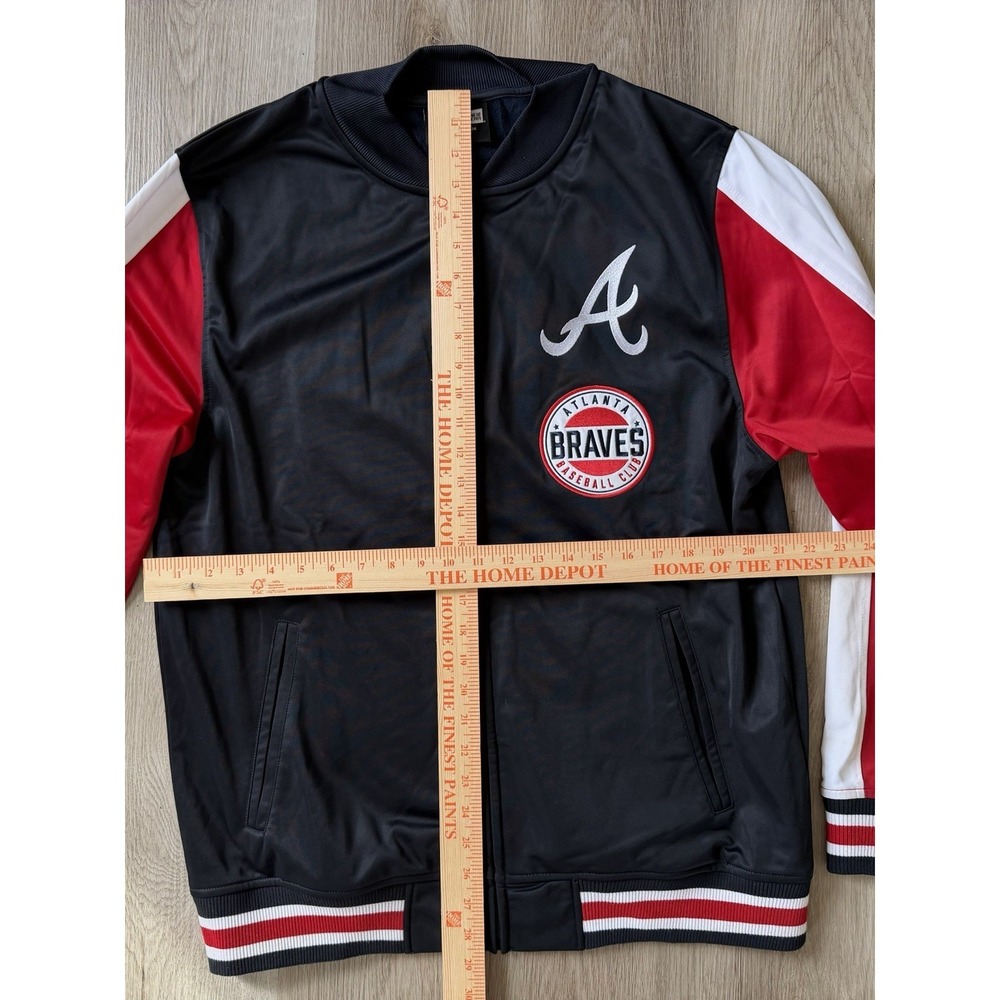 New Era Atlanta Braves Mens Jacket Size L MLB Baseball Navy Blue Full Zip Logo - Picture 6 of 7